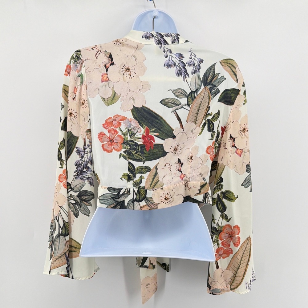 Show Me Your Mumu Jordyn Tie Top Small S Floral Chiffon Bell Sleeve Crop Blouse - Picture 6 of 9